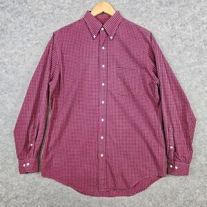 Lands End Men's Red & Black Checks Dress Shirt Size M 15-15 1/2 Tall 100% Cotton